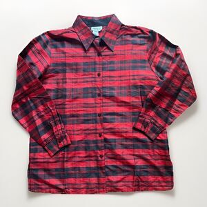 Coldwater Creek XL Top Red Black Plaid Tunic Silk Dupioni Christmas